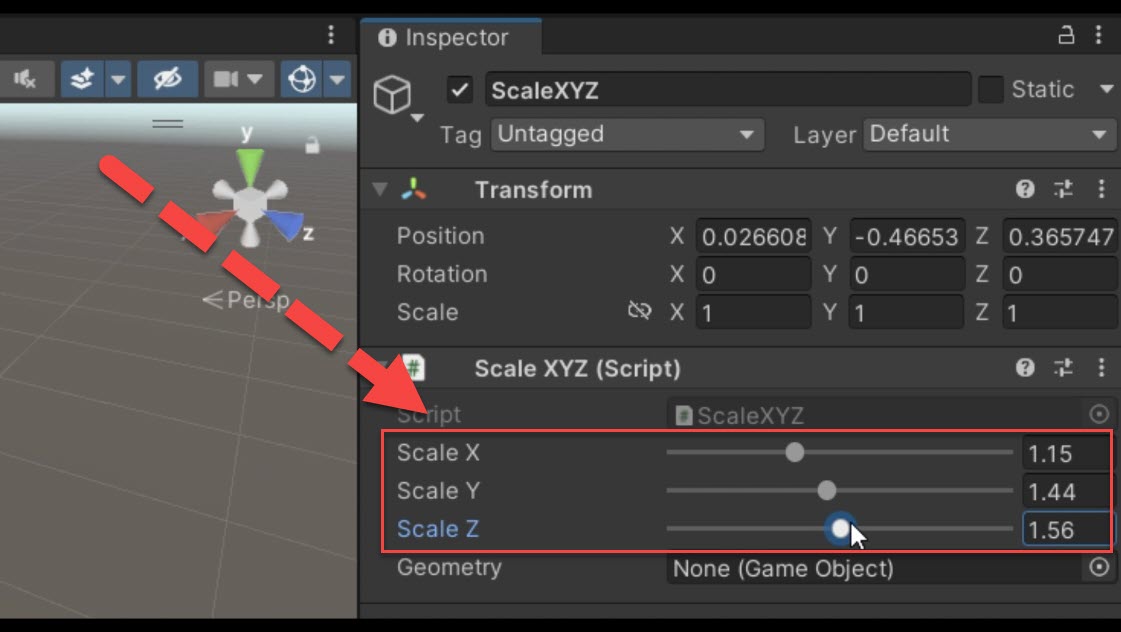 scale values of the object